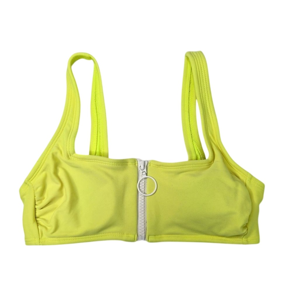 Y2K Green Zipper Mermaid 90s Bikini Top Swimwear Retro Vintage Swimsuit‎ XS